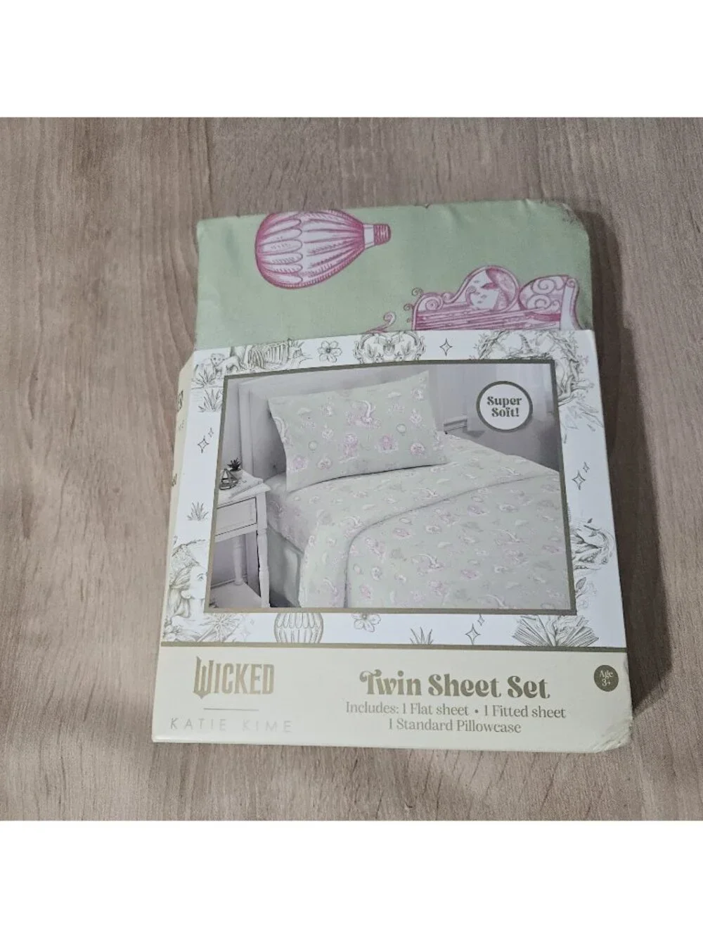 Wicked: For Good X Katie Kime Green & Pink TWIN Size Bed Sheet 3 Pc Set NEW